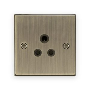Knightsbridge 5A Unswitched Socket - Antique Brass With Black Insert