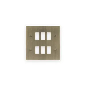 Knightsbridge GDCS6AB antique brass 6 gang grid faceplate with 6 module openings and 4 fixing screws