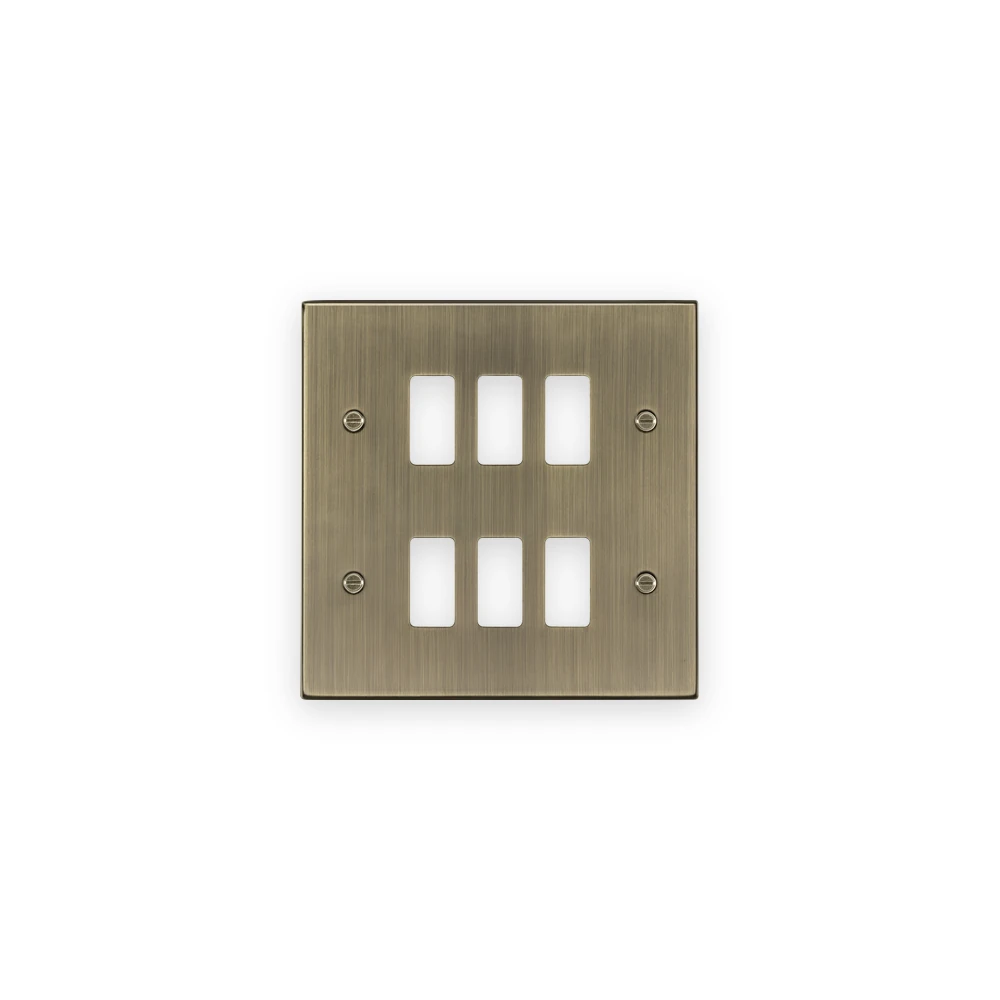 Knightsbridge GDCS6AB antique brass 6 gang grid faceplate with 6 module openings and 4 fixing screws Knightsbridge GDCS6AB antique brass 6 gang grid faceplate with 6 module openings and 4 fixing screws