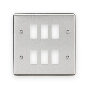 Knightsbridge 6G Grid Faceplate - Rounded Edge Brushed Chrome - GDCL6BC