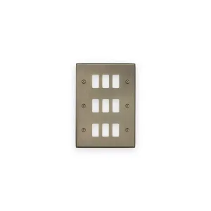 Knightsbridge GDCS9AB antique brass 9 gang grid faceplate with 9 module openings and 6 fixing screws