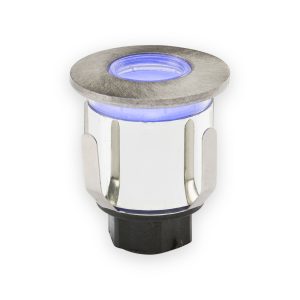 Knightsbridge blue LED mini ground light with brushed metal bezel and spring clips