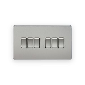 Knightsbridge brushed chrome six-gang two-way light switch with six metal rockers