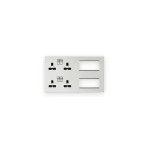 Knightsbridge SFR298BC brushed chrome combination plate with black socket inserts and two open module apertures