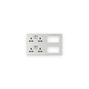 Knightsbridge SFR298BCG brushed chrome combination plate with grey socket inserts and two open module apertures