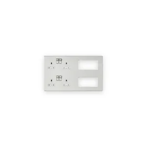 Knightsbridge SFR298BCW brushed chrome combination plate with white socket inserts and two open module apertures