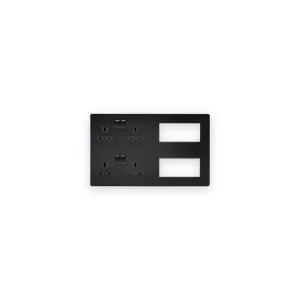 Knightsbridge SFR298MBB matt black combination plate with black socket inserts and two open module apertures