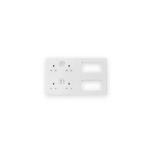 Knightsbridge SFR298MW matt white combination plate with white socket inserts and two open module apertures