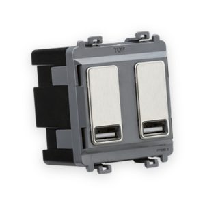 Knightsbridge Dual USB Charger Module (2 x Grid Positions) 5V 2.4A (Shared) - Brushed Chrome