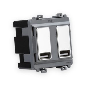 Knightsbridge Dual USB Charger Module (2 x Grid Positions) 5V 2.4A (Shared) - Polished Chrome