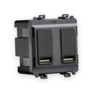 Knightsbridge Dual USB Charger Module (2 x Grid Positions) 5V 2.4A (Shared) - Smoked Bronze