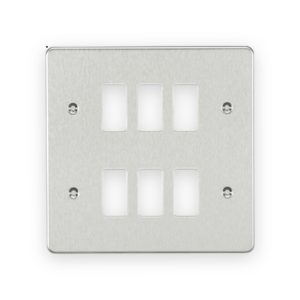 Knightsbridge Flat Plate 6G Grid Faceplate - Brushed Chrome