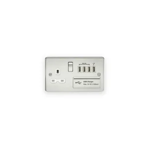 Knightsbridge FPR7USB4PCW 13A Switched Socket with Quad USB-A (5V DC 5.1A shared) - Polished Chrome with White Insert