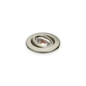 Brushed chrome gimbal downlight with tilted reflector