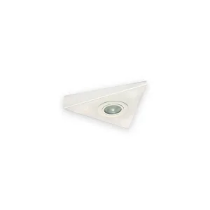 White triangular under cabinet light with round inset optic