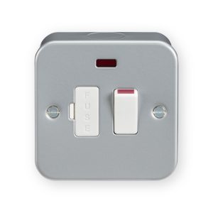 Knightsbridge M6300N Metal Clad 13A Switched Fused Spur Unit with Neon - Powder-coated Silver/Grey