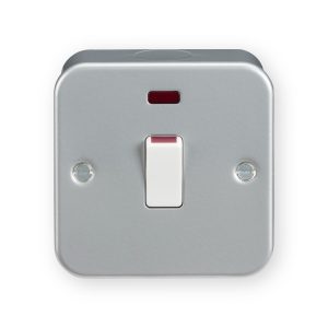 Knightsbridge M8341N Metal Clad 20A 1G DP Switch with Neon - Powder-coated Silver/Grey
