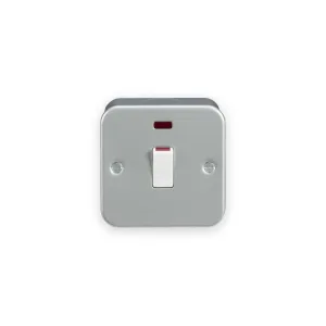 Knightsbridge metalclad 20A double-pole switch with red neon indicator and white rocker