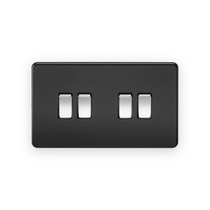 Knightsbridge matt black four-gang two-way light switch with four chrome rockers
