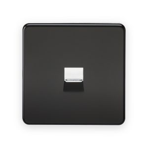 Knightsbridge matt black telephone master socket with chrome shutter