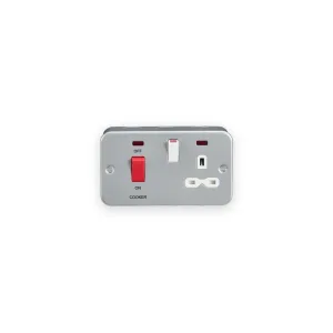 Knightsbridge Metal Clad 2G 45A DP Cooker Switch and 13A Switched Socket with Neons