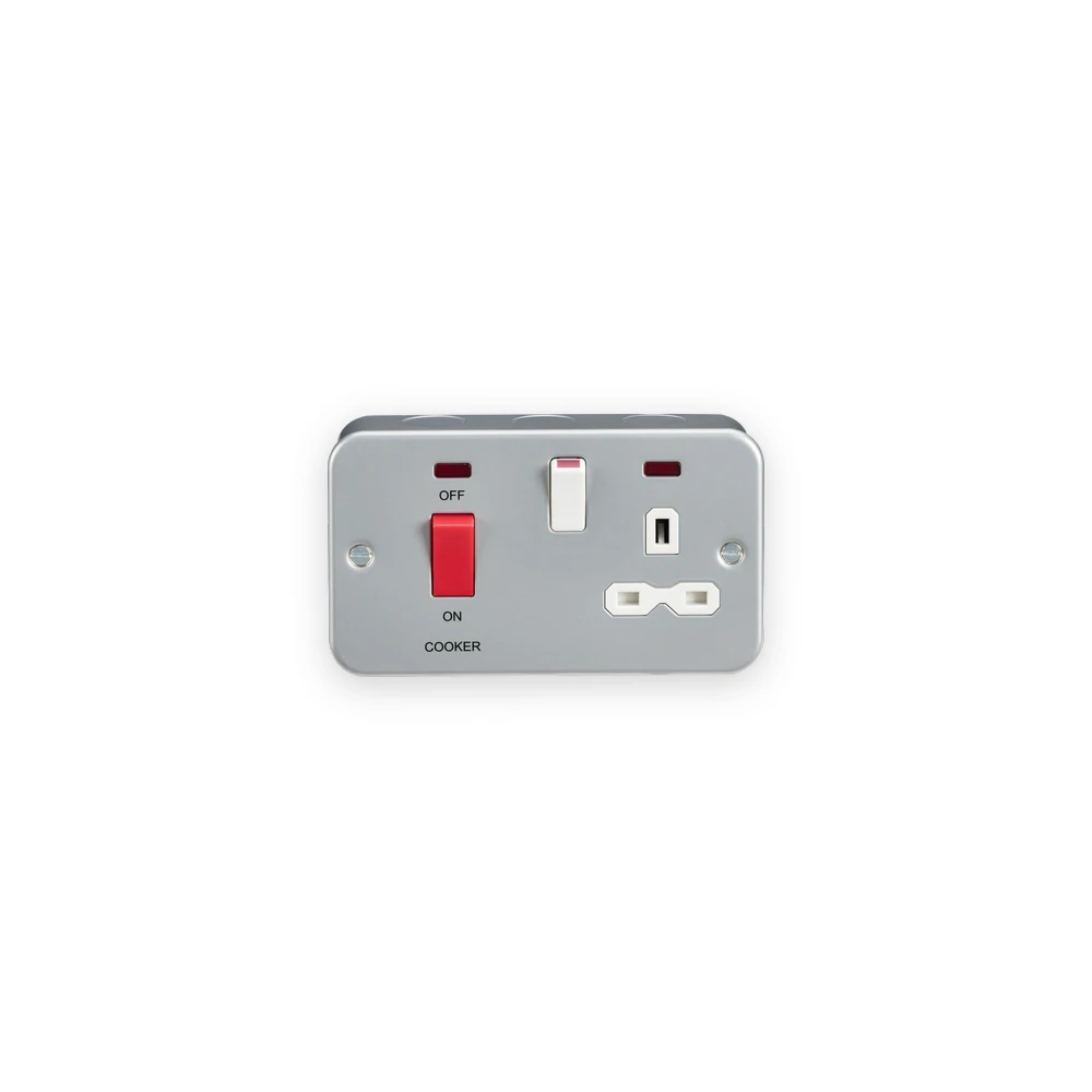 Knightsbridge Metal Clad 2G 45A DP Cooker Switch and 13A Switched Socket with Neons Knightsbridge Metal Clad 2G 45A DP Cooker Switch and 13A Switched Socket with Neons