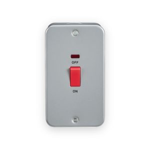 Knightsbridge Metal Clad 45A DP Switch with Neon - Large Plate