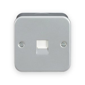 Knightsbridge metal clad telephone socket with white shutter