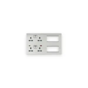 Knightsbridge SFR998BCG brushed chrome multimedia combination plate with grey socket inserts, USB-A and USB-C ports and two open module apertures