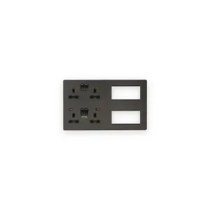 Knightsbridge SFR998SB smoked bronze multimedia combination plate with black inserts, USB-A and USB-C ports and two open module apertures