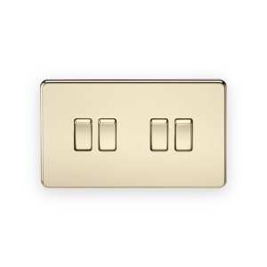 Knightsbridge polished brass four-gang two-way light switch