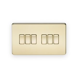 Knightsbridge polished brass six-gang two-way light switch