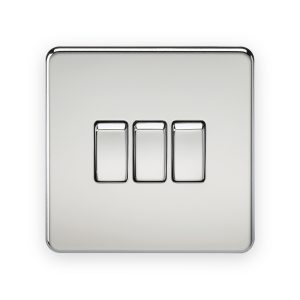 Knightsbridge polished chrome three-gang two-way switch