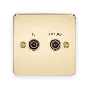 Knightsbridge Screened Diplex Outlet (TV, FM DAB) in Polished Brass