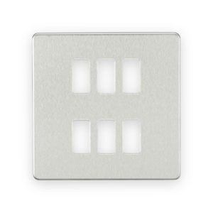 Knightsbridge Screwless 6G Grid Faceplate - Brushed Chrome