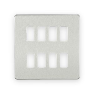 Knightsbridge Screwless 8G Grid Faceplate - Brushed Chrome