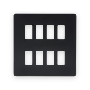 Knightsbridge Screwless 8G Grid Faceplate - Matt Black - GDSF008MB