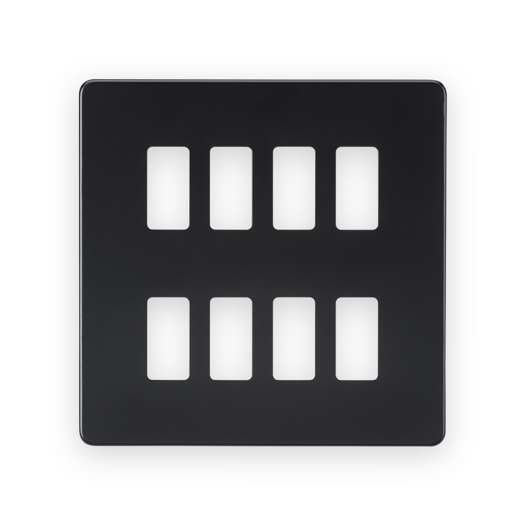 Knightsbridge Screwless 8G Grid Faceplate - Matt Black - GDSF008MB Knightsbridge Screwless 8G Grid Faceplate - Matt Black - GDSF008MB