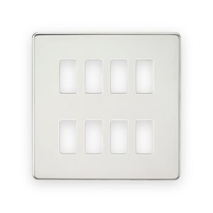 Knightsbridge Screwless 8G Grid Faceplate - Polished Chrome