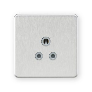 Knightsbridge 5A Unswitched Round Socket - Brushed Chrome with Grey Insert - SF5ABCG