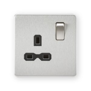 Knightsbridge 13A 1G DP Switched Socket - Brushed Chrome with Black Insert - SFR7000BC