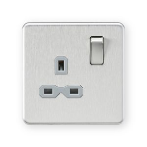 Knightsbridge 13A 1G DP Switched Socket - Brushed Chrome with Grey Insert - SFR7000BCG