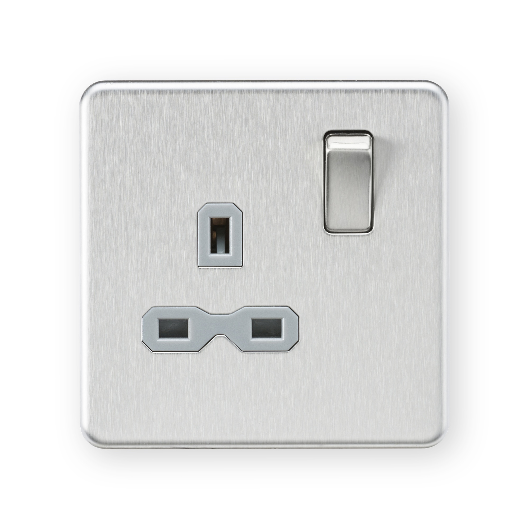 knightsbridge-sfr7000bcg-brushed-chrome-grey-insert-single-socket Knightsbridge 13A 1G DP Switched Socket - Brushed Chrome with Grey Insert - SFR7000BCG