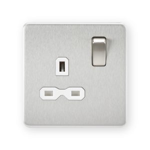 Knightsbridge 13A 1G DP Switched Socket - Brushed Chrome with White Insert - SFR7000BCW