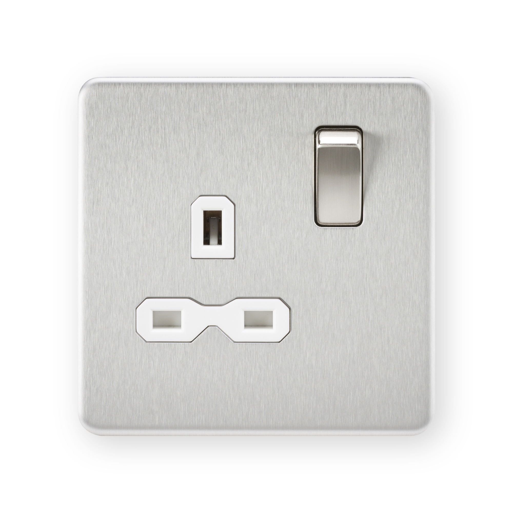 knightsbridge-sfr7000bcw-brushed-chrome-white-insert-single-socket Knightsbridge 13A 1G DP Switched Socket - Brushed Chrome with White Insert - SFR7000BCW