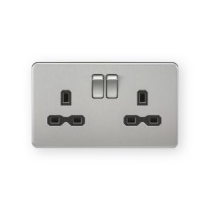 Knightsbridge 13A 2G DP Switched Socket with Twin Earths - Brushed Chrome with Black Insert - SFR9000BC