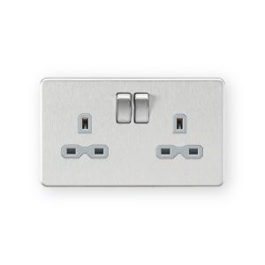 Knightsbridge 13A 2G DP Switched Socket with Twin Earths - Brushed Chrome with Grey Insert - SFR9000BCG