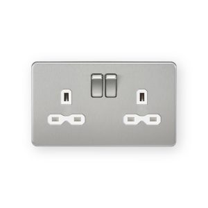 Knightsbridge 13A 2G DP Switched Socket with Twin Earths - Brushed Chrome with White Insert - SFR9000BCW