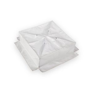 Knightsbridge square fire hood with white woven fabric, stitched flanges and fasteners