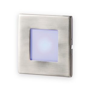 Knightsbridge stainless steel recessed wall light with blue illuminated square diffuser